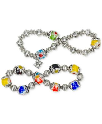 Beaded Silver-Tone Two-Strand Stretch Bracelet Set