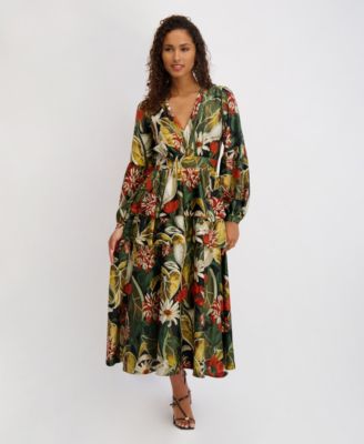 Women's Printed Satin Long-Sleeve Dress