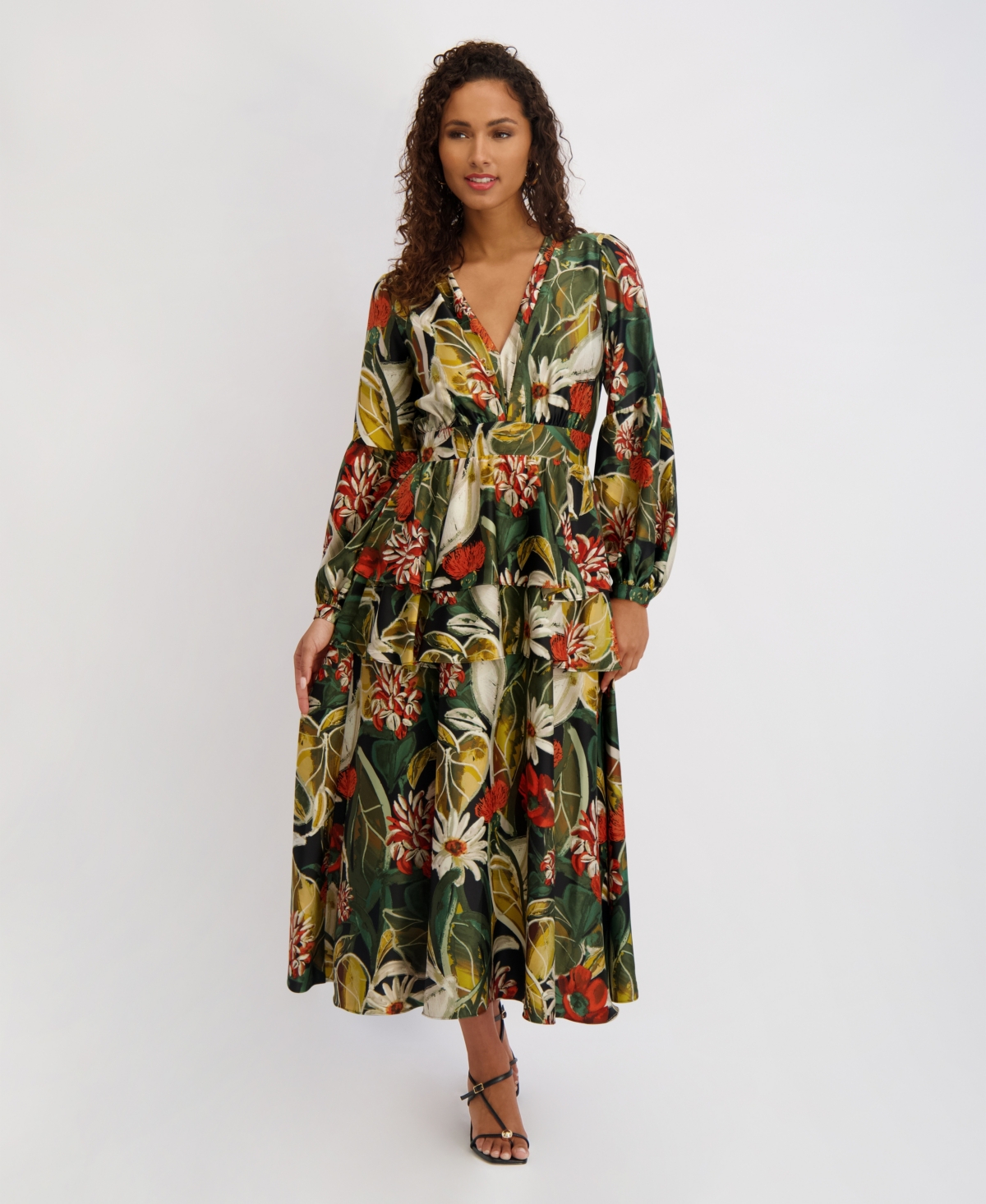 Siena Women's Printed Satin Long-sleeve Maxi Dress In Multi