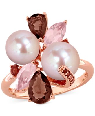 Macy's - Cultured Freshwater Pearl (7-8.5mm) Multi-Gemstone (1-3/4 ct. t.w.) Ring in 18k Rose Gold-Plated Sterling Silver