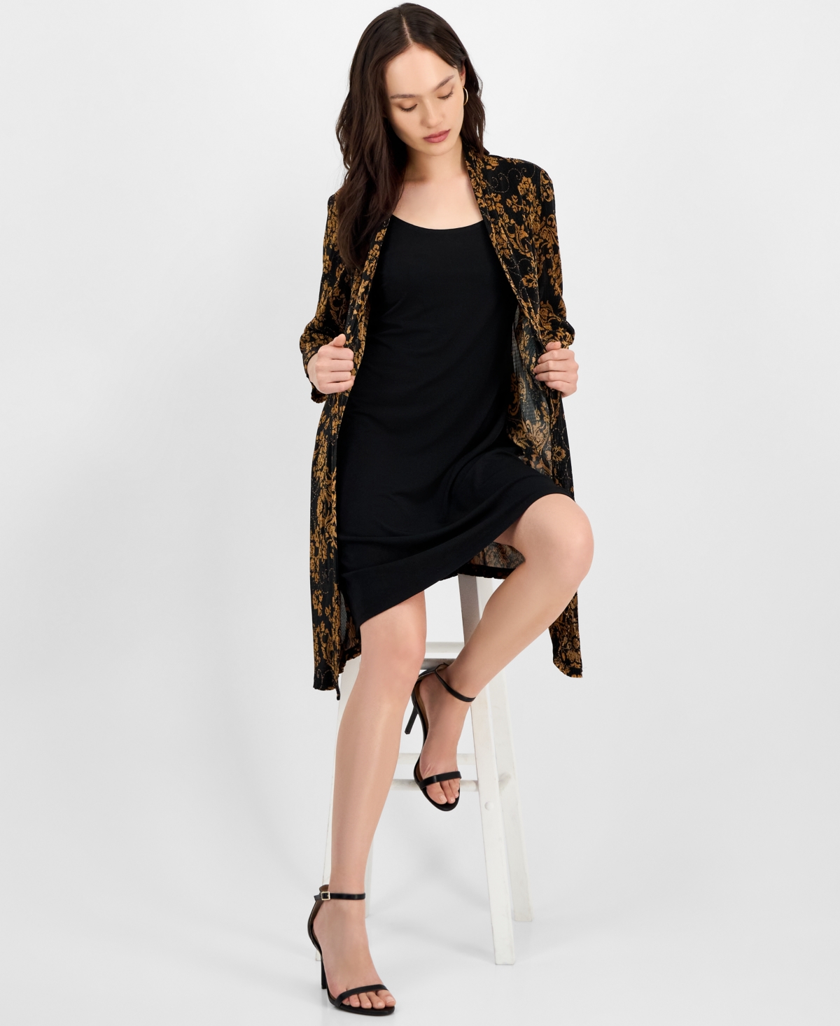 Connected Petite Bodre 3/4-sleeve Twofer Jacket Dress In Multi
