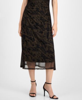 Petite Printed-Mesh Cap-Sleeve Midi Dress