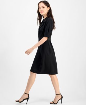 Petite Scuba Faux-Wrap Notch-Collar Dress