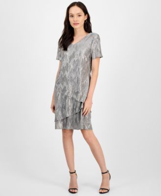 Connected - Petite Tiered Short-Sleeve V-Neck Dress