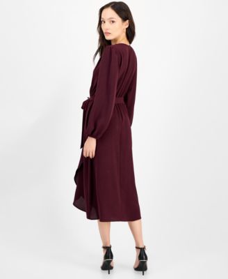 Petite Long-Sleeve Tied Wrap Dress 