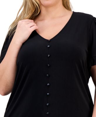 Plus Size Button-Front Flutter-Sleeve Top