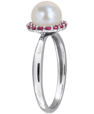 Cultured Freshwater Pearl (7-7.5mm) & Ruby (1/3 ct. t.w.) Ring in Sterling Silver