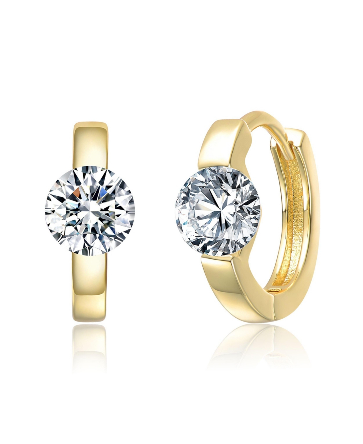 Sterling Silver 14K Gold Plated with Clear Moissanite Huggie Earrings - Gold