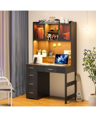 Office study computer desk with charging station and LED lights