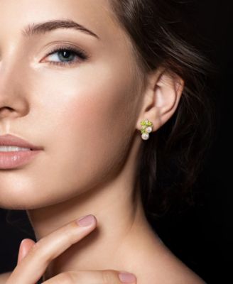 Colored Cultured Freshwater Pearl (6 & 8mm) & Multi-Gemstone (2-5/8 ct. t.w.) Cluster Earrings in 18k Rose Gold Flash-Plated Sterling Silver