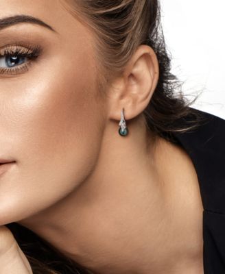 Cultured Tahitian Pearl (8-8.5mm) Diamond Accent Earrings in Sterling Silver