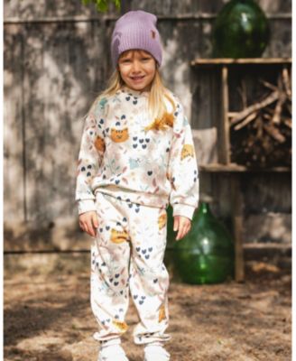 Girl Glittering French Terry Sweatpant Beige Cat Print - Toddler|Child