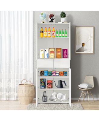 Multi-Functional Kitchen Pantry Cabinet 66-Inch with 4 Doors, Adjustable Shelves and Drawer for Freestanding Storage