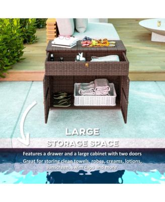 Outdoor Towel Rack for Pool w/ Drawer &amp; Cabinet