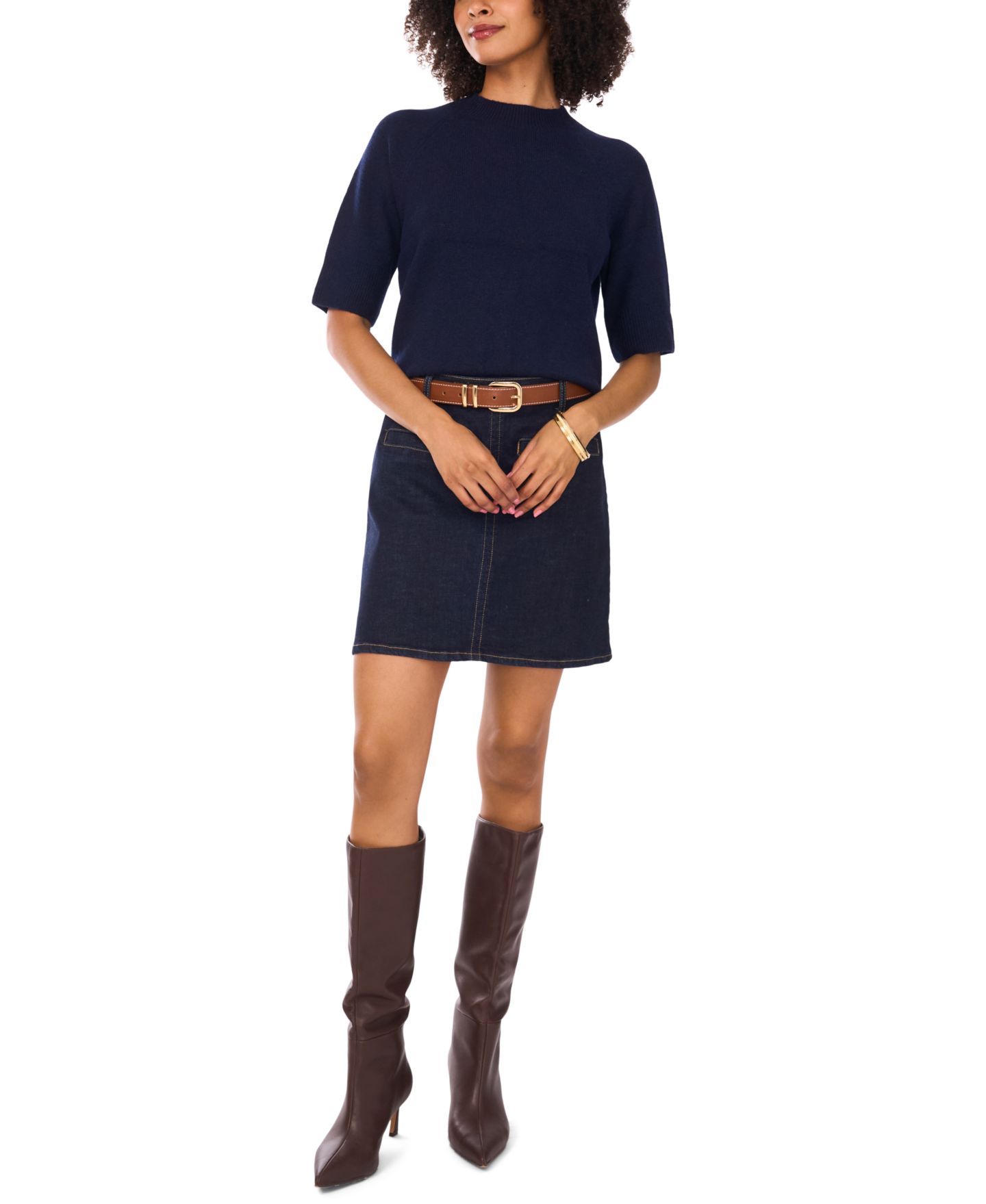 Женский свитер Vince Camuto Cozy Mock Neck Short-Sleeve, цвет: Тёмно-синий — фото 2