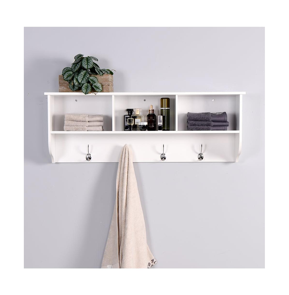 Vanirror White Entryway Wall Mounted Coat Rack with 4 Dual Hooks Living Room Wooden Storage Shelf