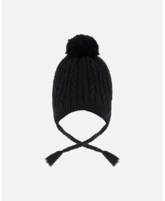Kids Unisex Lined Winter Hat with Pompom Black - Toddler|Child
