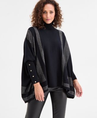 JM Collection - Women's Turtleneck Long-Sleeve Poncho Sweater