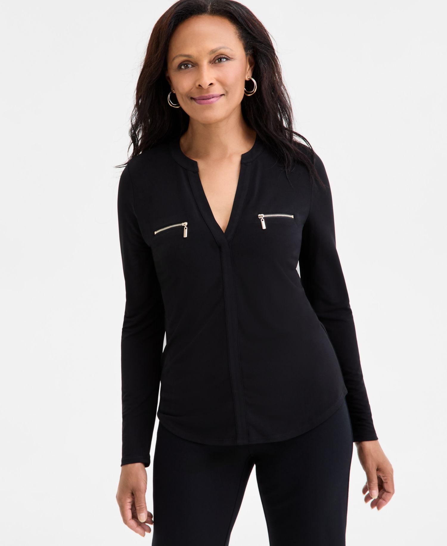 Women's Long Sleeve Zip Pocket Top