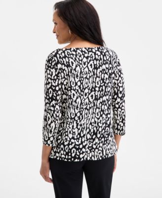 Women's Printed 3/4-Sleeve Boat-Neck Top, Macy's Exclusive