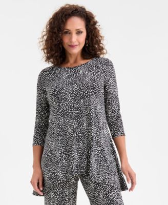 JM Collection - Women's Mara Speckled 3/4-Sleeve Swing Top