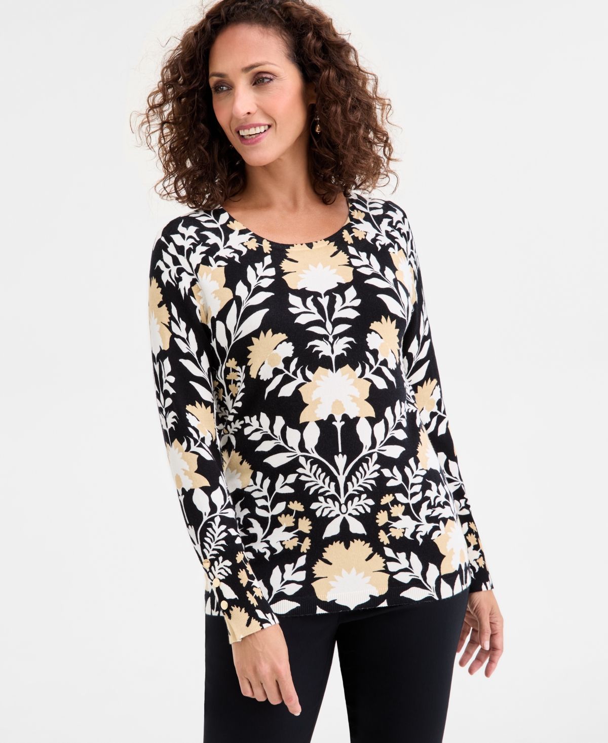 Jm Collection Women's Printed Crewneck Sweater, Macy's Exclusive In Multi