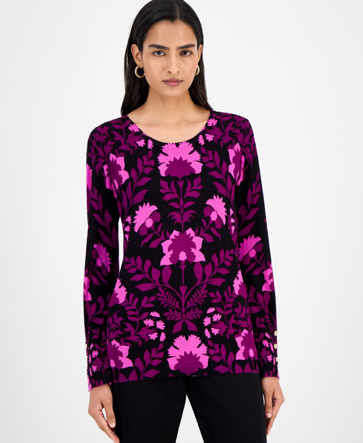 Jm Collection Women's Printed Crewneck Sweater, Macy's Exclusive In Multi