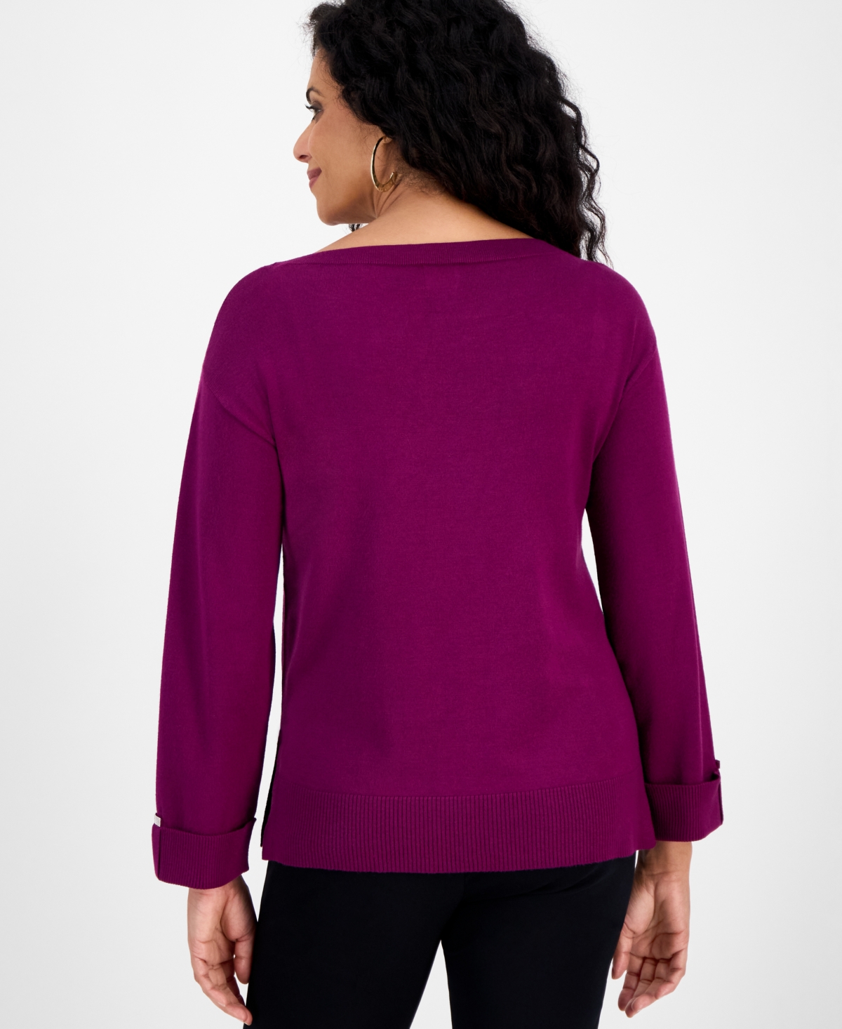 Jm Collection Women's Split-hem Boat-neck Sweater, Macy's Exclusive In Purple