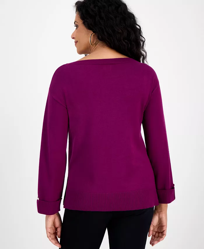 Women's Split-Hem Boat-Neck Sweater - thumbnail 6