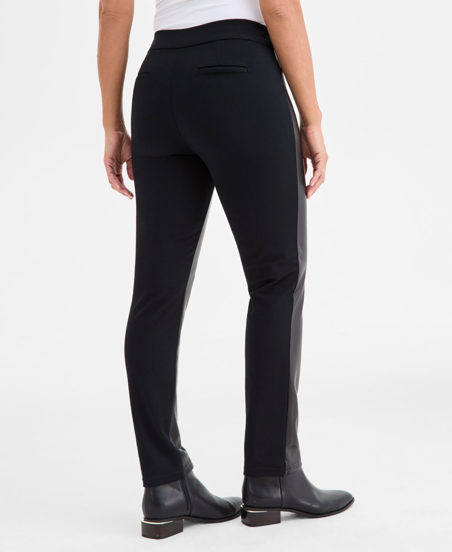 Women's Tummy-Control Faux-Leather Ponte Pants
