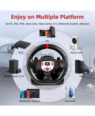 180°Gaming Racing Steering Wheel with Pedals & Dual Motors for PC, Xbox, PS4, Switch – Adjustable Height, Tilt, Vibration, Strong Fixation