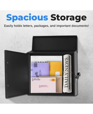 Outdoor Wall Mount Locking Mailbox Apartment Letter Organizer, Includes 2 Keys (Black)