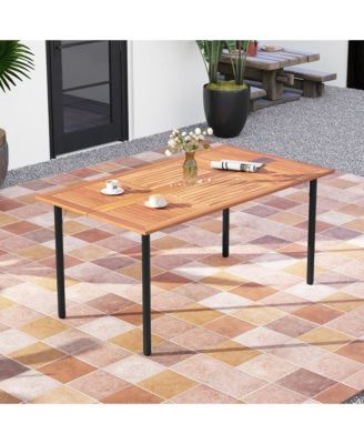 Rectangular Acacia Wood Dining Table w/ 1.9'' Umbrella Hole Patio