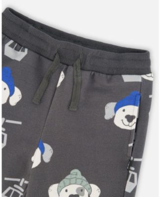 Little Boys Fleece Sweatpants Gray Dog Print - Toddler|Child