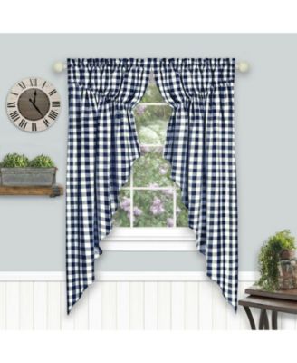 Farmhouse Plaid Gingham Check Swag Valance Curtain Panel Pair