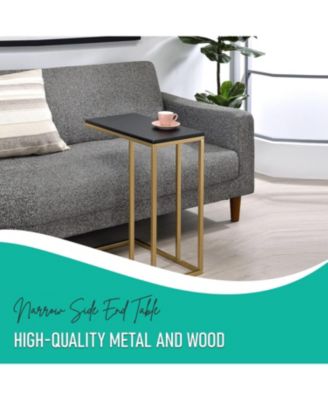 C-Shaped End Table Side Table for Sofa and Bed Couch Table TV Tray for Bedroom and Living Room (Gold/Black)