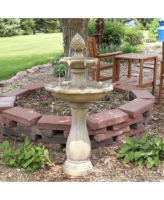 45" H Outdoor Arcade 2-Tier Solar Water Fountain with Battery Backup and LED Light