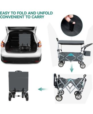 Push & Pull Utility Folding Wagon with Removable Canopy gray