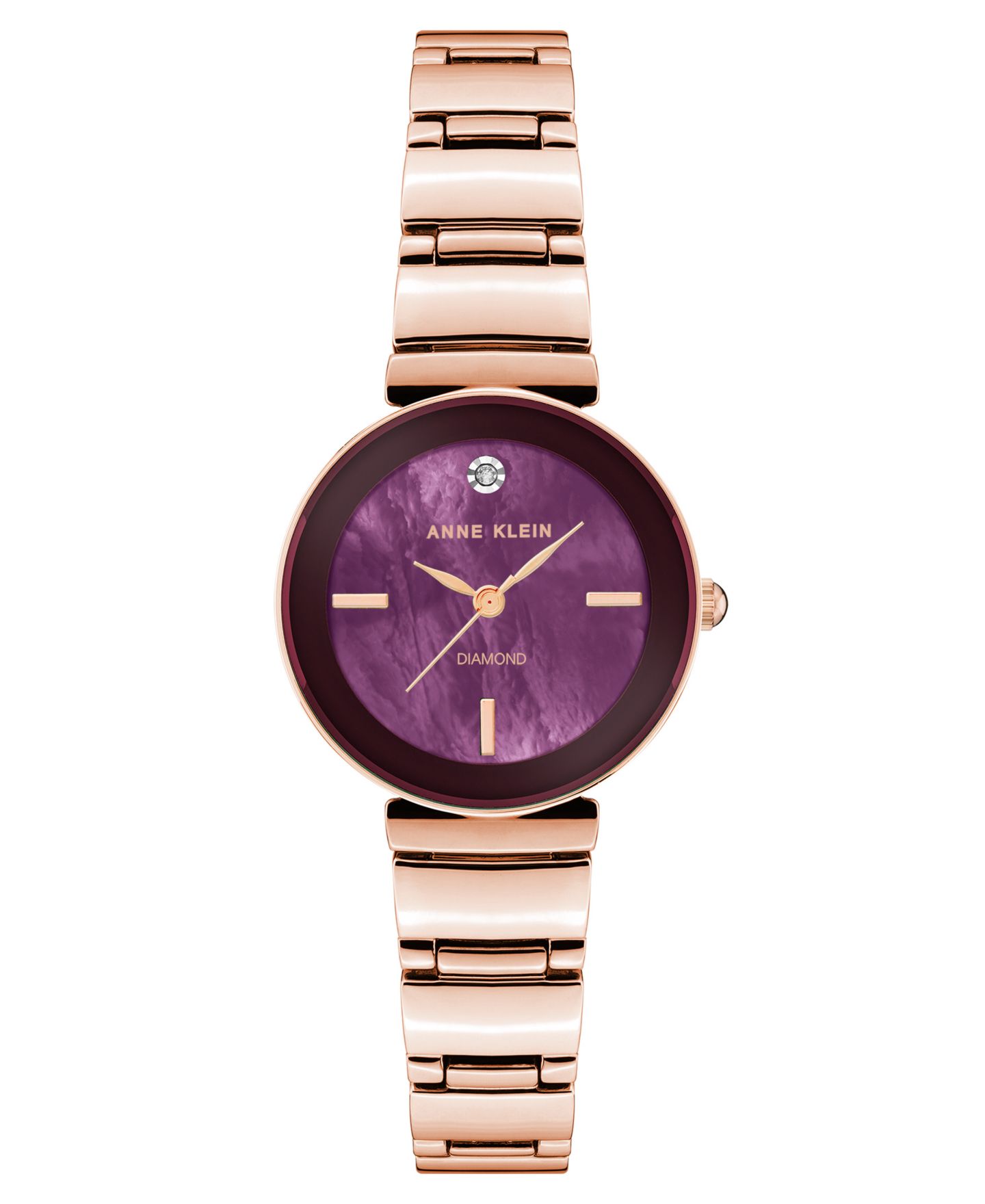 Женские часы Anne Klein Quartz Classic Plum and Rose Gold-Tone Diamond Accented Bracelet Watch, 28mm — фото 1