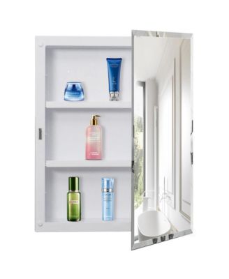Single Door Multi-Purpose Plastic Bathroom Medicine Cabinet with Mirror, Surface or Recessed Mount, Vanity Cabinet with 2 Plastic Adjustable Shelves, White