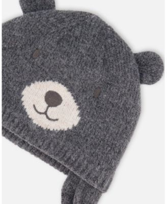 Baby Boy Lined Knit Hat with Ears Gray - Baby