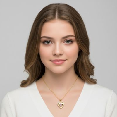 Sterling Silver 14K Gold Plating with Pink Cubic Zirconia Heart Pendant Necklace