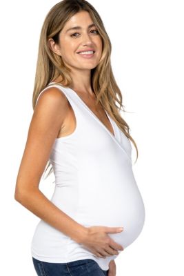 Maternity White Crossover Ruched Nursing Tank
