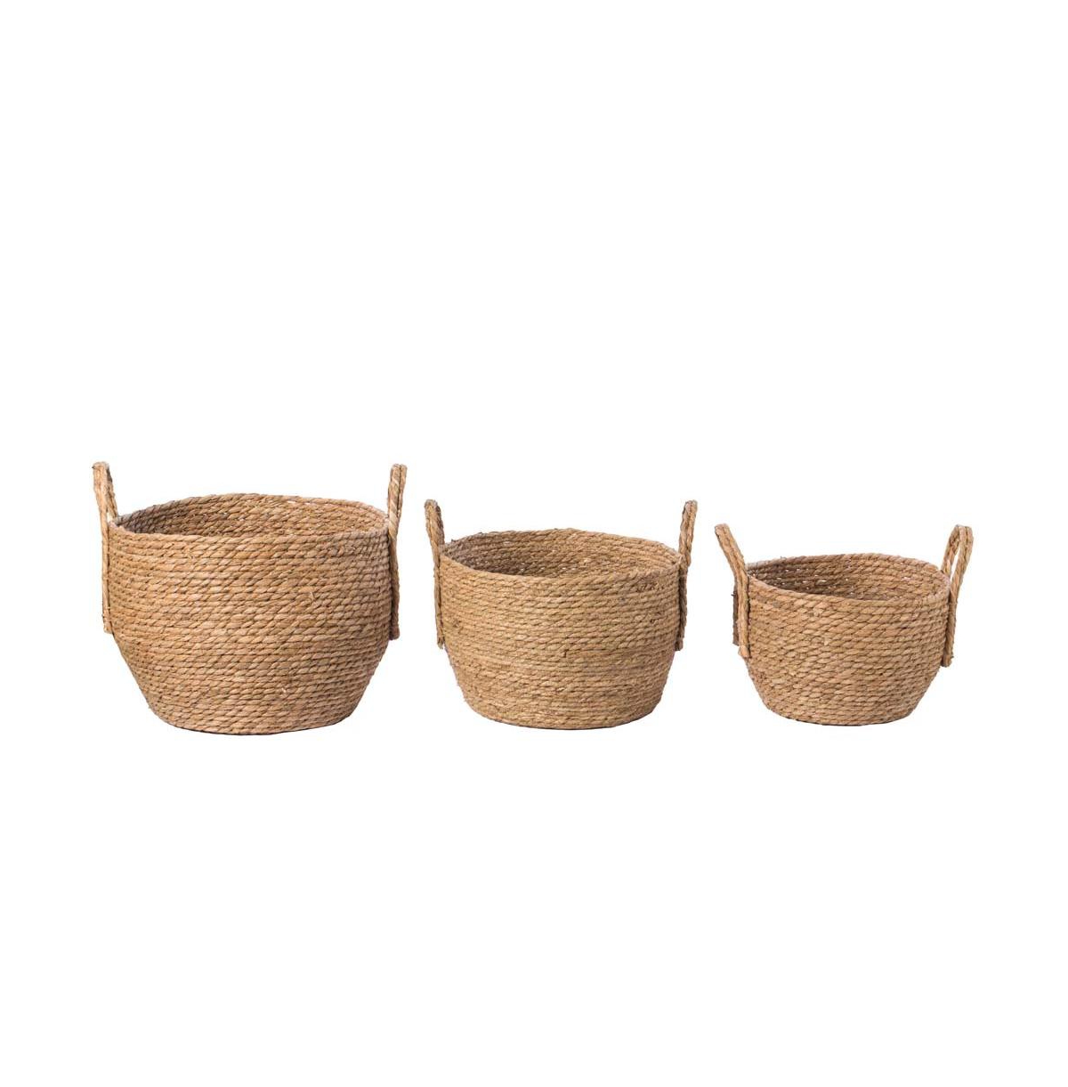 Wickerwise Decorative Round Wicker Woven Rope Storage Blanket Basket with Braided Handles