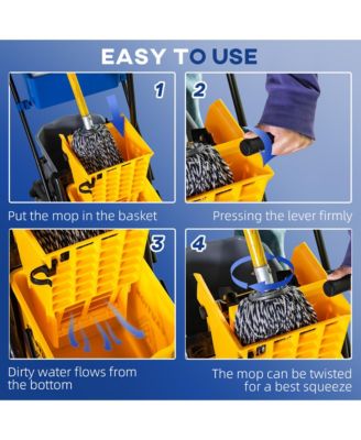 2 x 6.9 Gallon/26L Wringer Bucket Cart w/ Side Press Wringer, Mop Holder