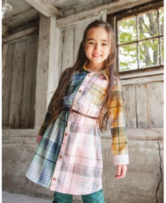 Girl Shirt Dress with Belt Green Pink and Yellow - Toddler|Child