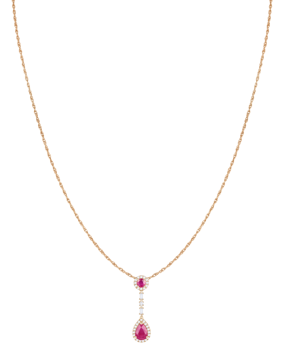 Macy's Ruby (1-1/6 Ct. T.w.) & Diamond (1/4 Ct. T.w.) 18" Lariat Necklace In 14k Gold In Red