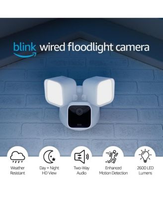 Outdoor Floodlight Wired 1080p Security Camera with Motion Detection, Siren - White