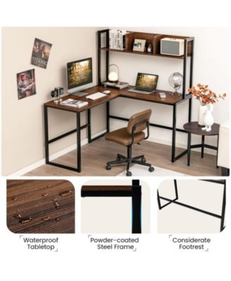 Industrial L-Shaped Desk Bookshelf 55 Inch Corner Computer Gaming Table