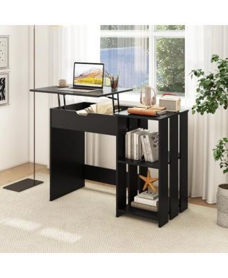 Space Saving Computer Desk with Hidden Compartment and Open Storage Shelves
